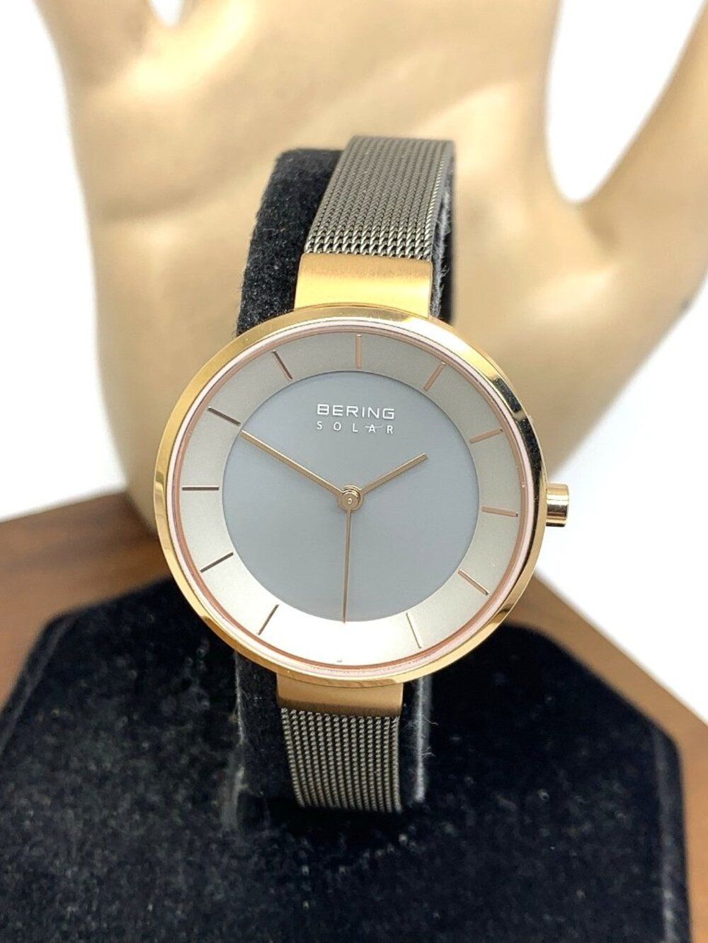 Bering Women's Watch 14631-369 Solar Rose Gold Gray Mesh Stainless Steel 31mm